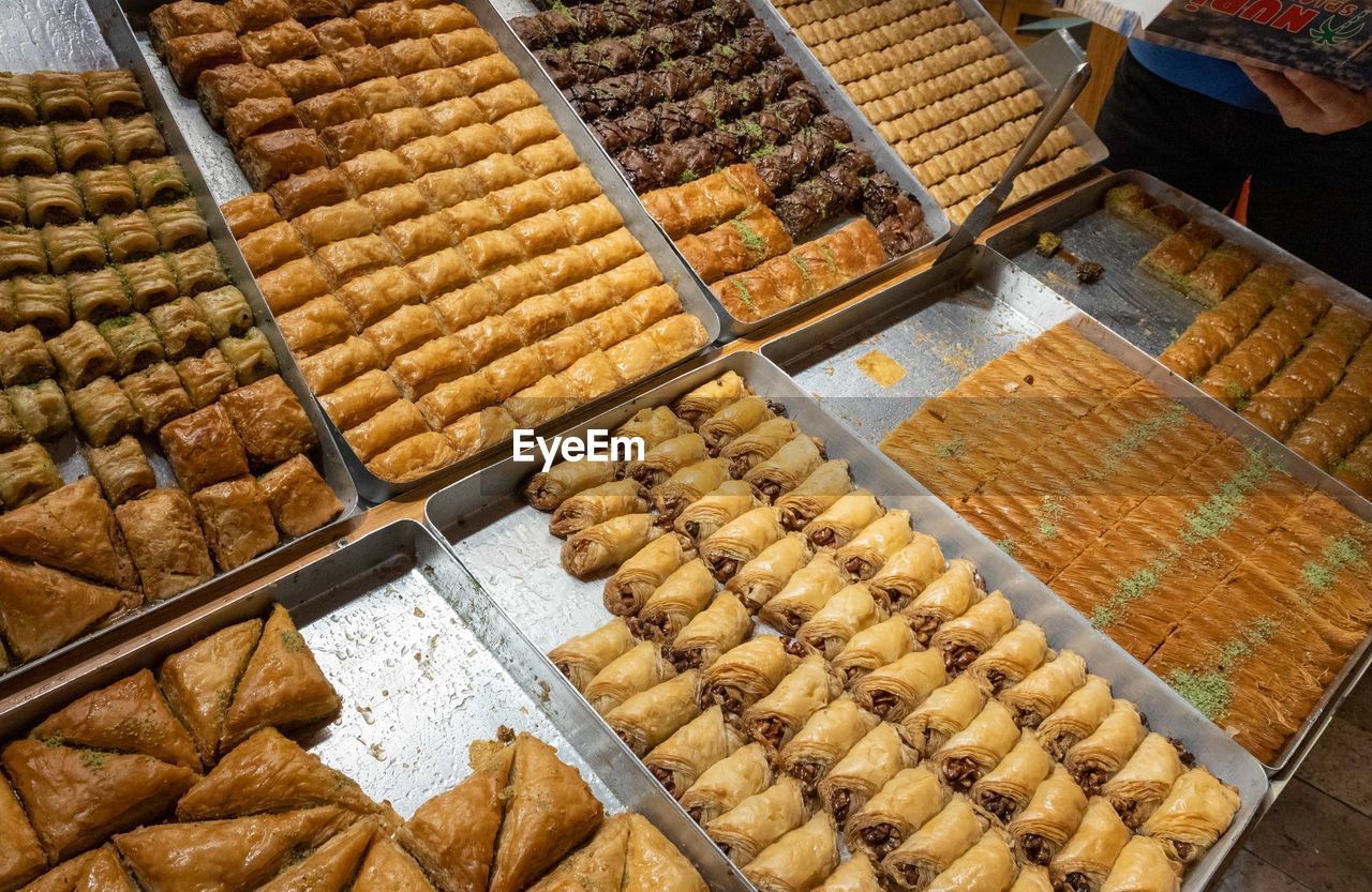 High angle view of food for sale at store