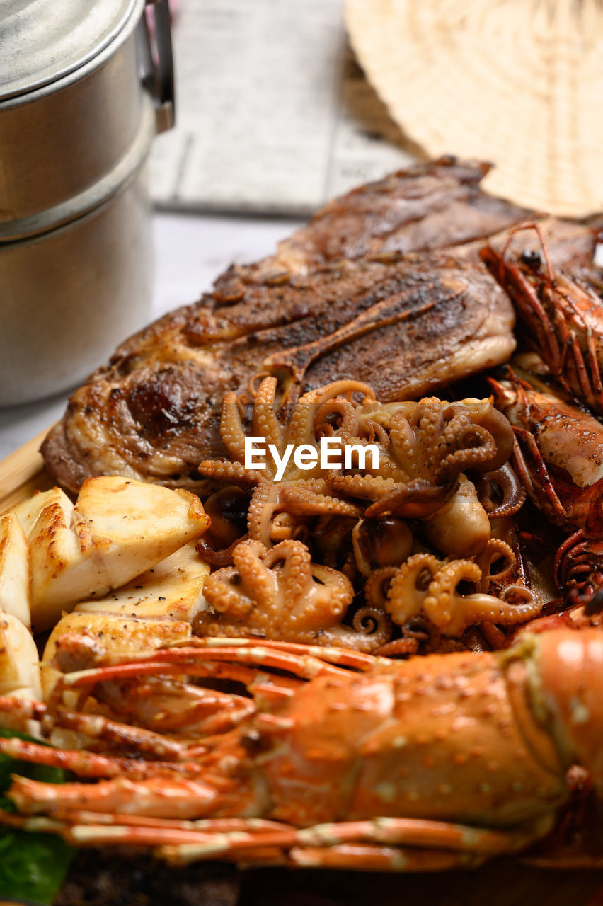 Close-up of meal served on table