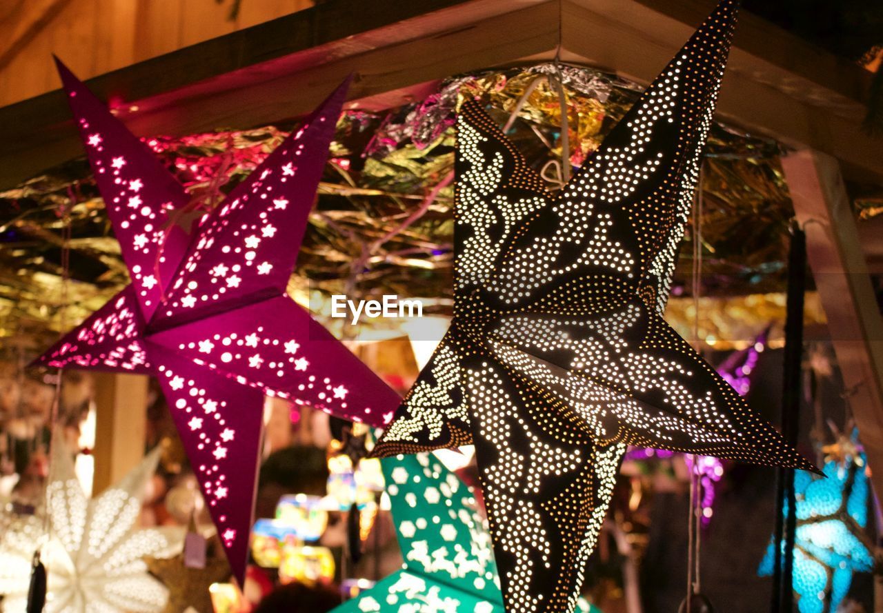 Illuminated stars at night during christmas