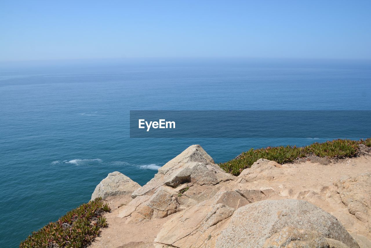 SCENIC VIEW OF ROCKY BEACH AGAINST SKY