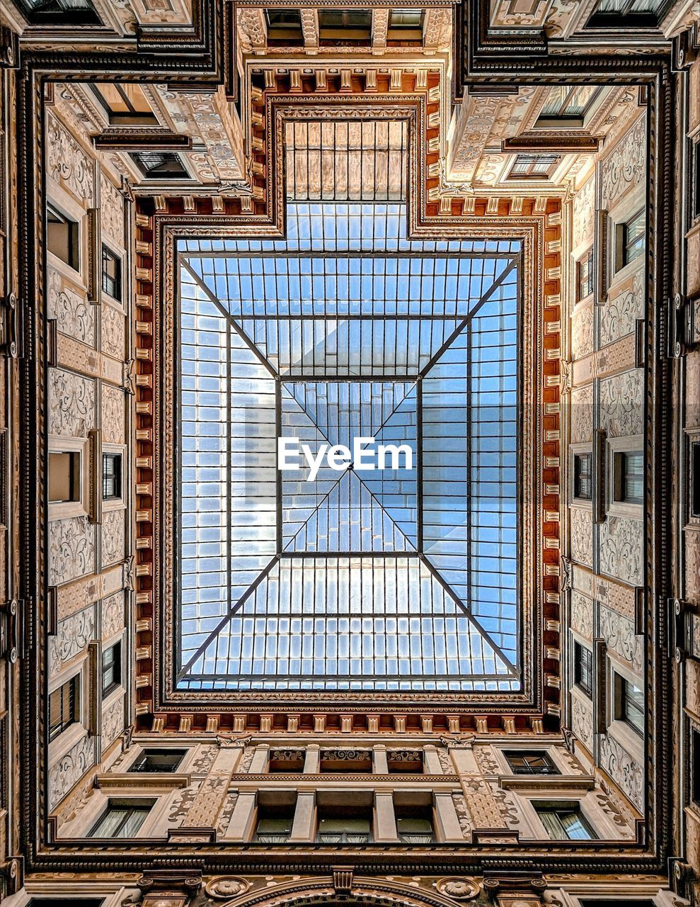 Directly below shot of building skylight