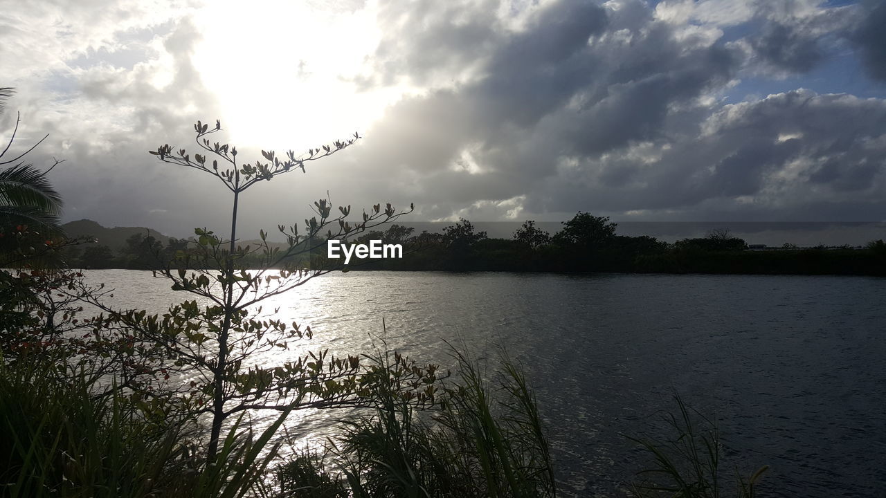 SCENIC VIEW OF LAKE AGAINST CLOUDY SKY