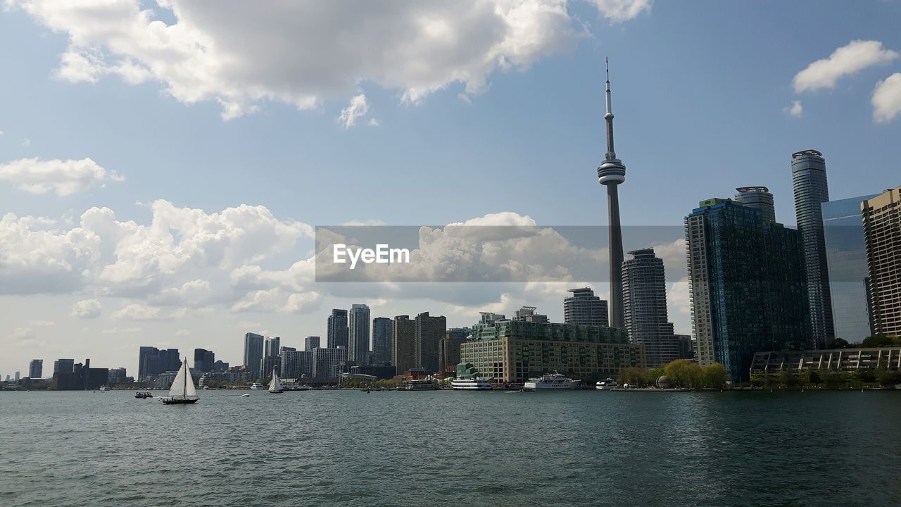 City skyline with river in background