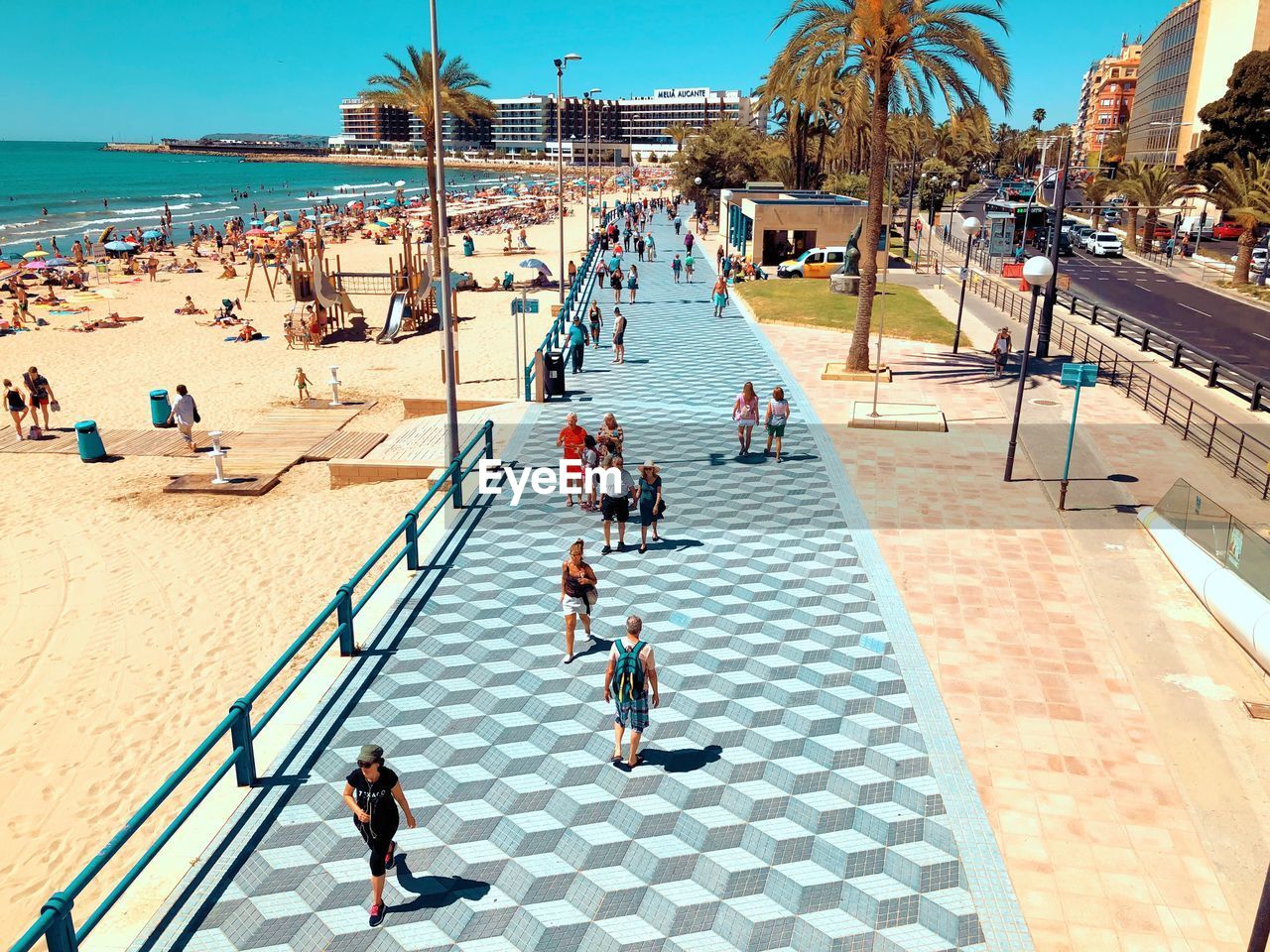 High angle view of people on beach