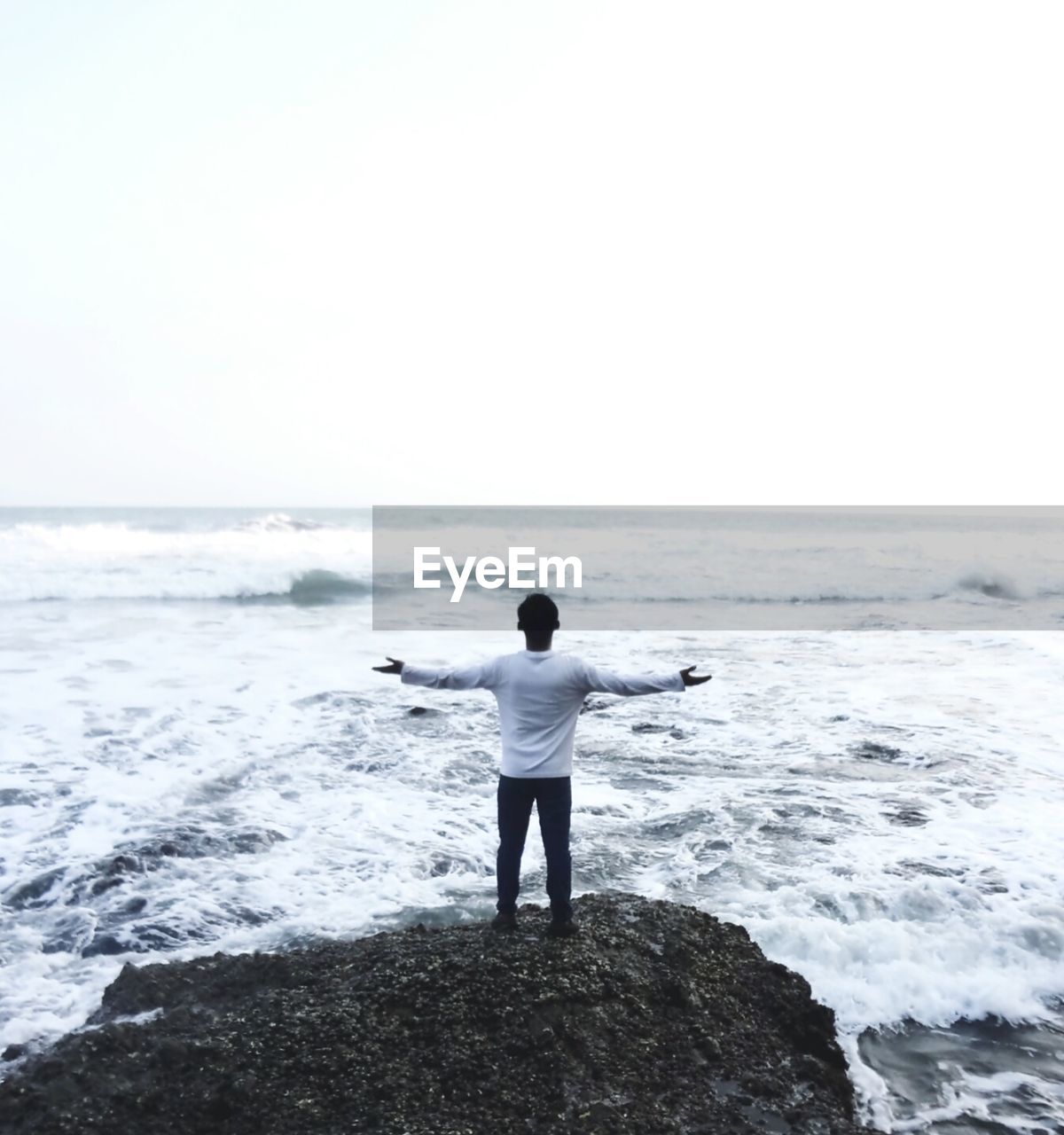 Rear view of man standing on beach