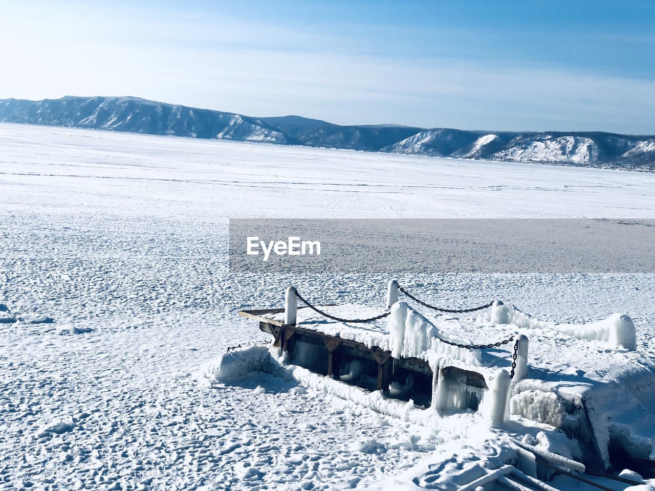 SNOW COVERED LANDSCAPE AGAINST SKY