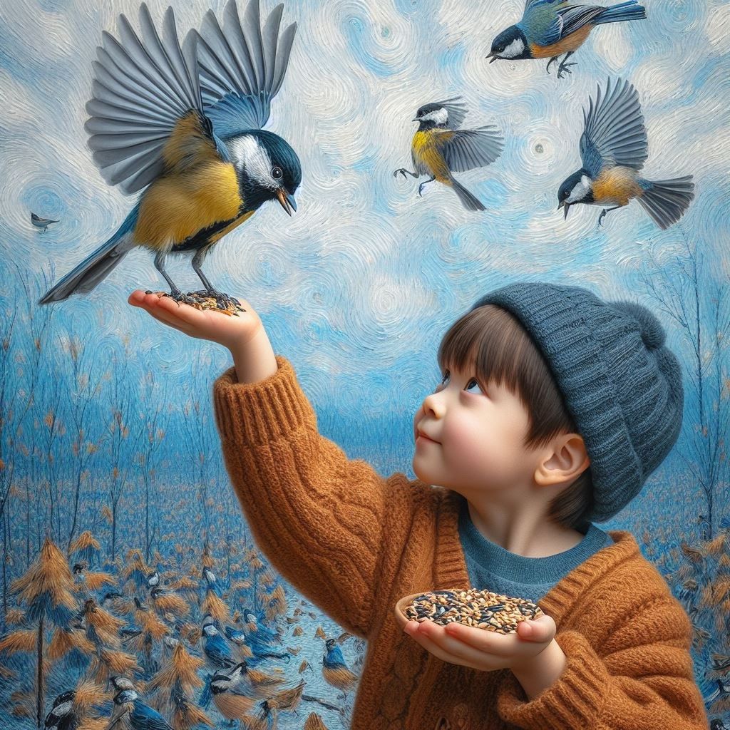 animal, childhood, animal themes, child, animal wildlife, bird, one person, group of animals, wildlife, flying, toddler, baby, nature, cute, innocence, person, animal wing, large group of animals, portrait, looking, women, female, blue, outdoors, men, casual clothing, emotion, happiness