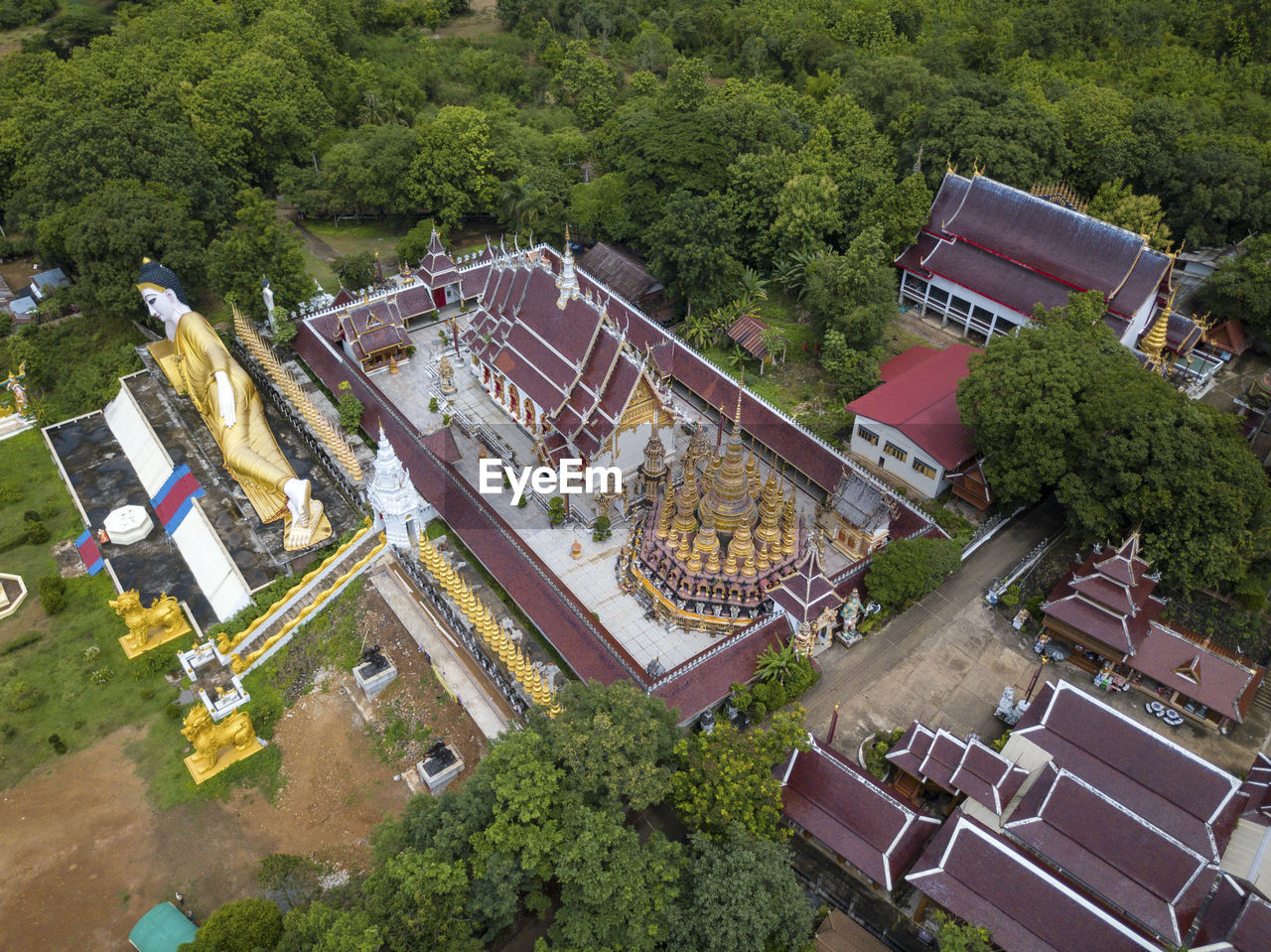 Buddhist temple wat phra that suthon mongkon khiri features the beautiful reclining buddha statue