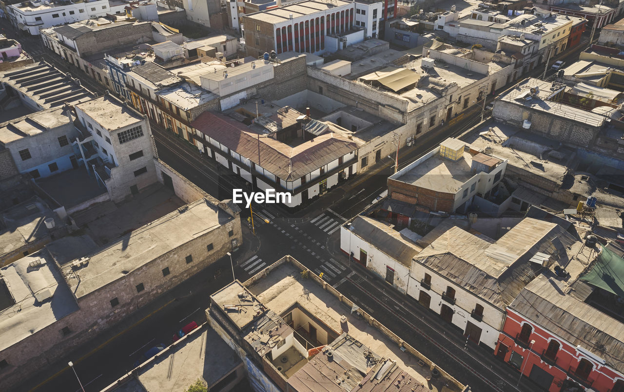 Aerial view of single street intersection in arequipa, peru