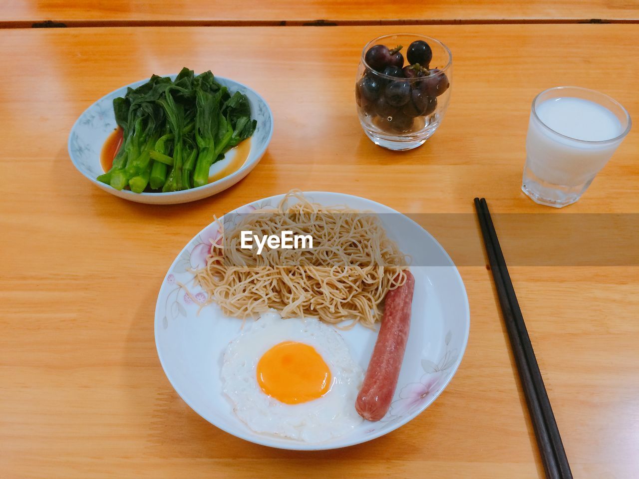 High angle view of breakfast served on table