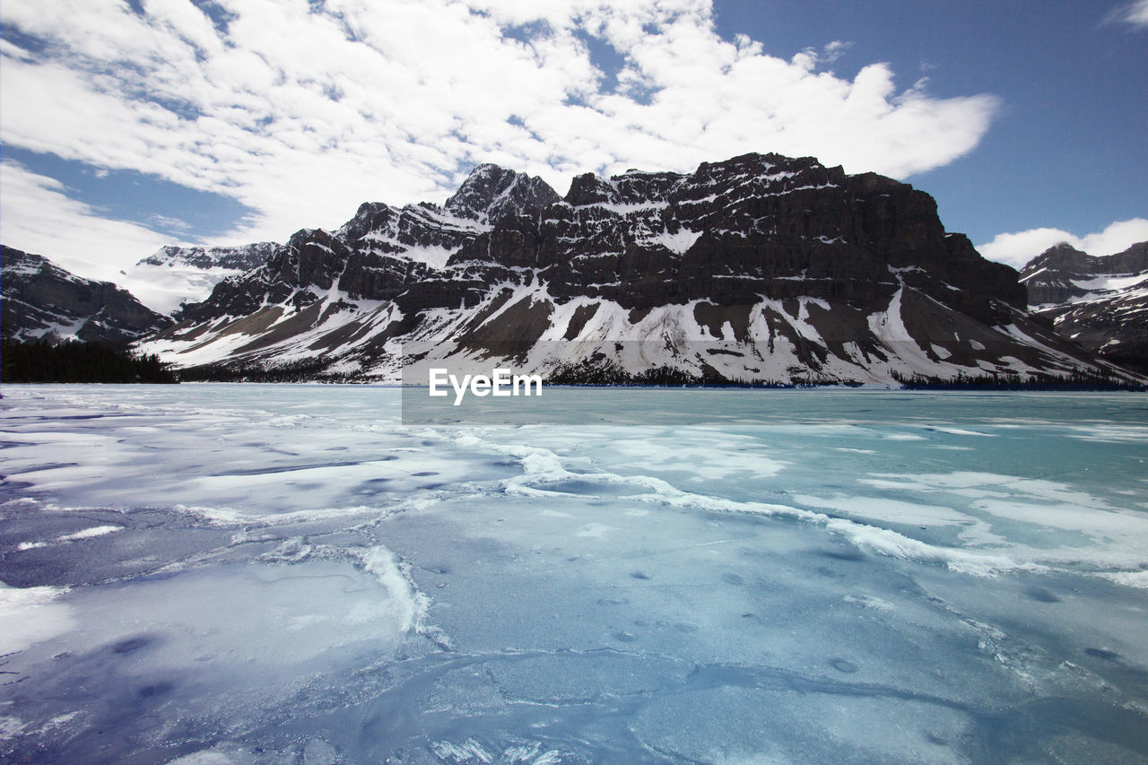 Scenic view of snowcapped mountains against sky