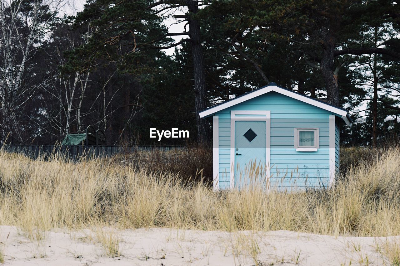 Beach house against trees