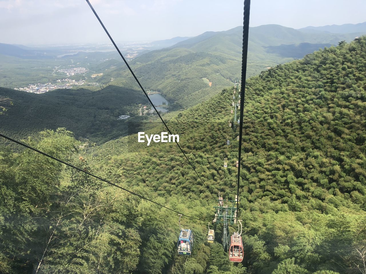High angle view of overhead cable car