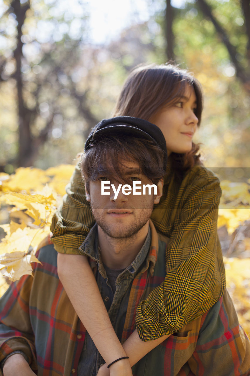 Portrait of a young couple in a park