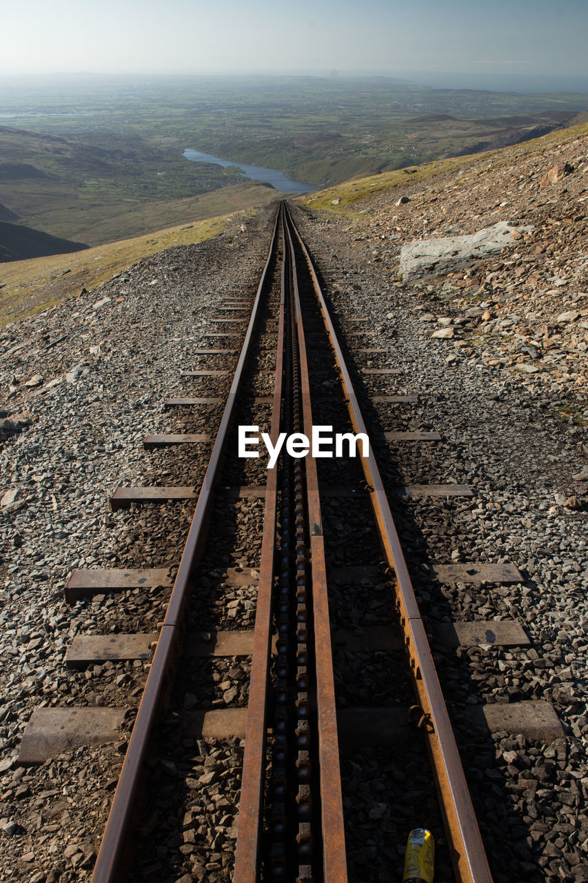 HIGH ANGLE VIEW OF RAILROAD TRACK