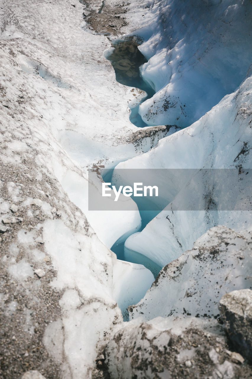 Creek flowing in snow and ice