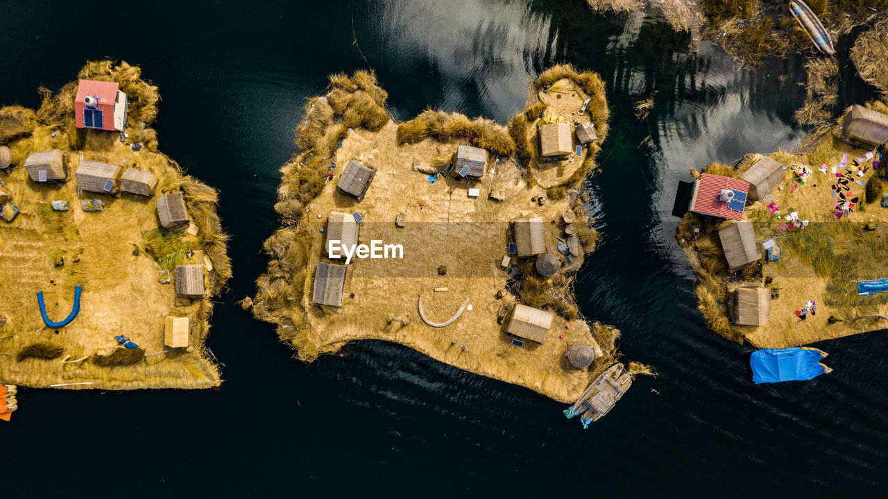 HIGH ANGLE VIEW OF PEOPLE RELAXING BY LAKE