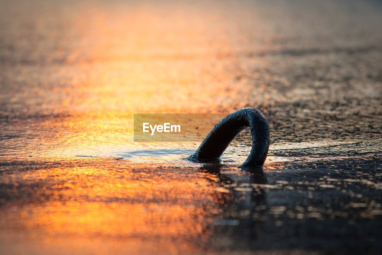 Metal in lake during sunset