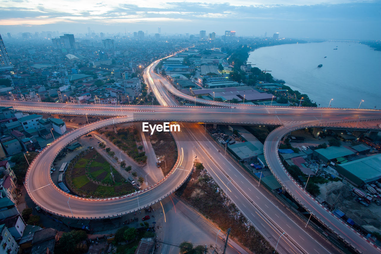 High angle view of elevated road in city
