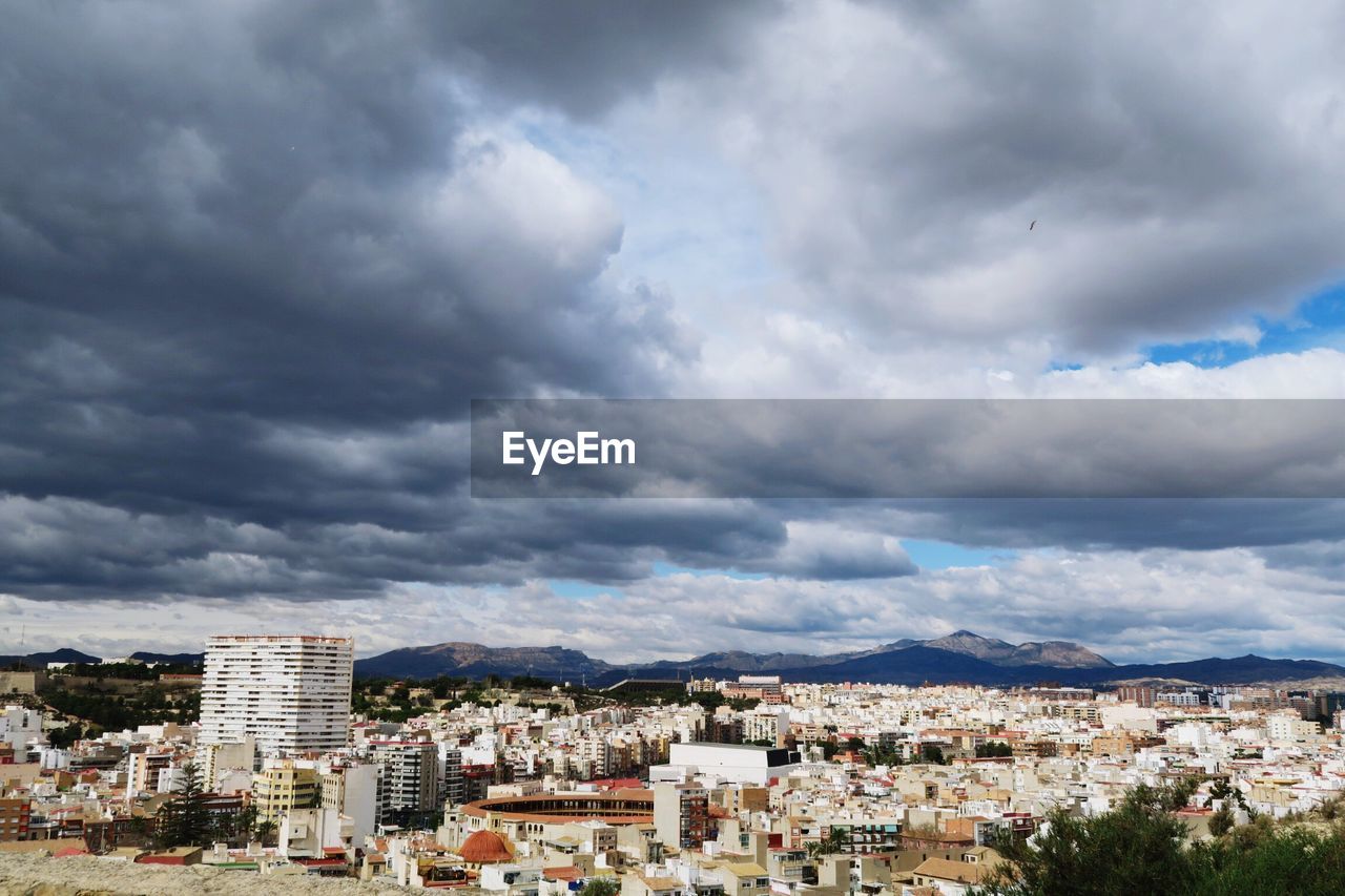 High angle shot of townscape against sky