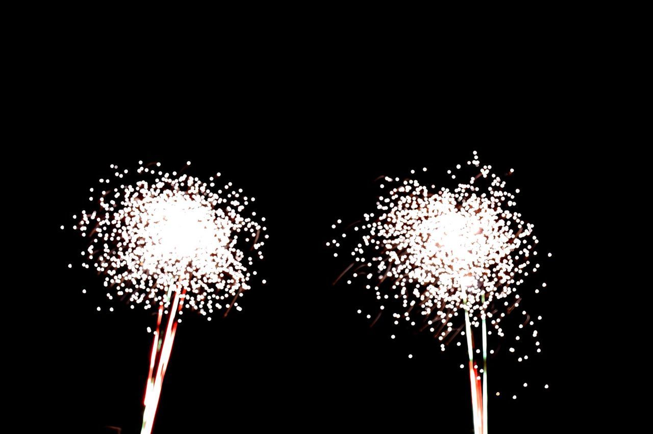 Low angle view of fireworks display at night