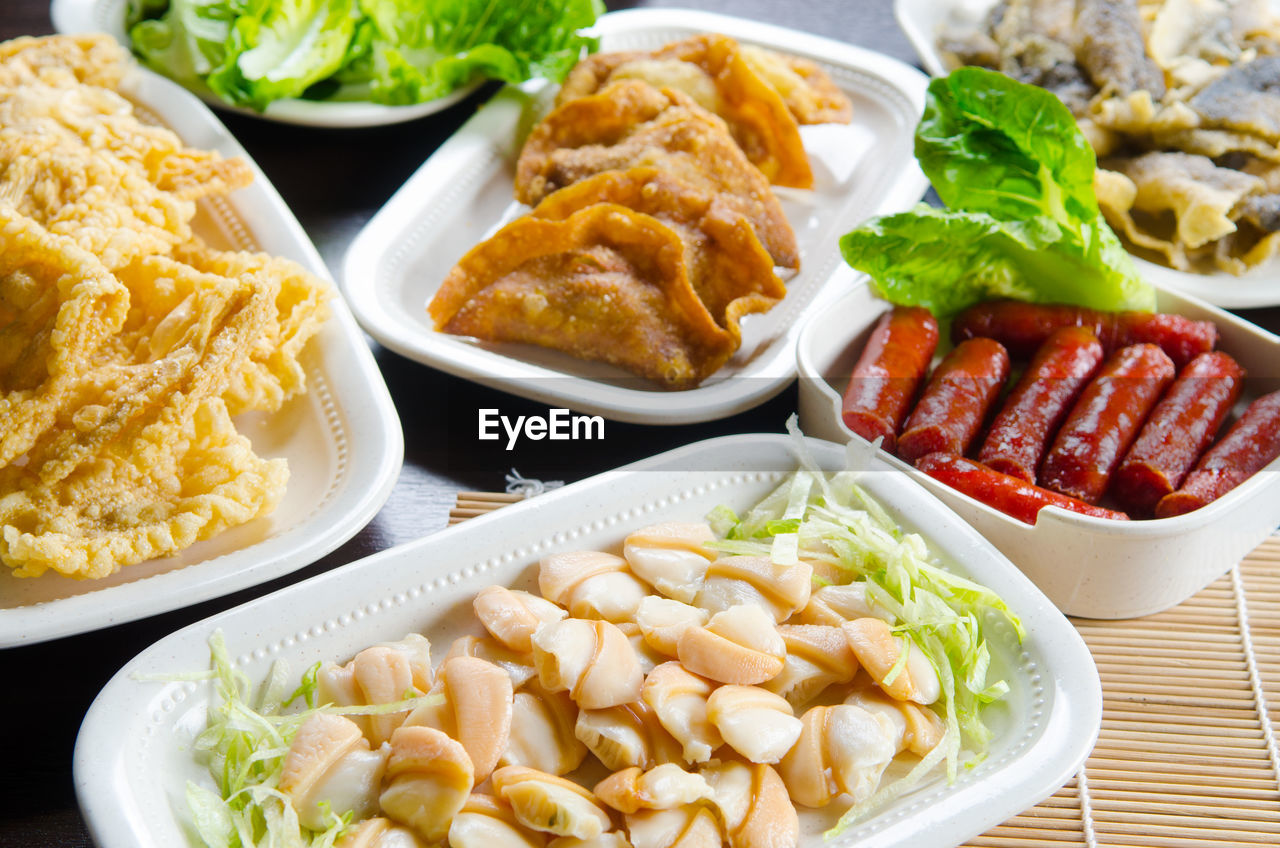 High angle view of food in plate on table