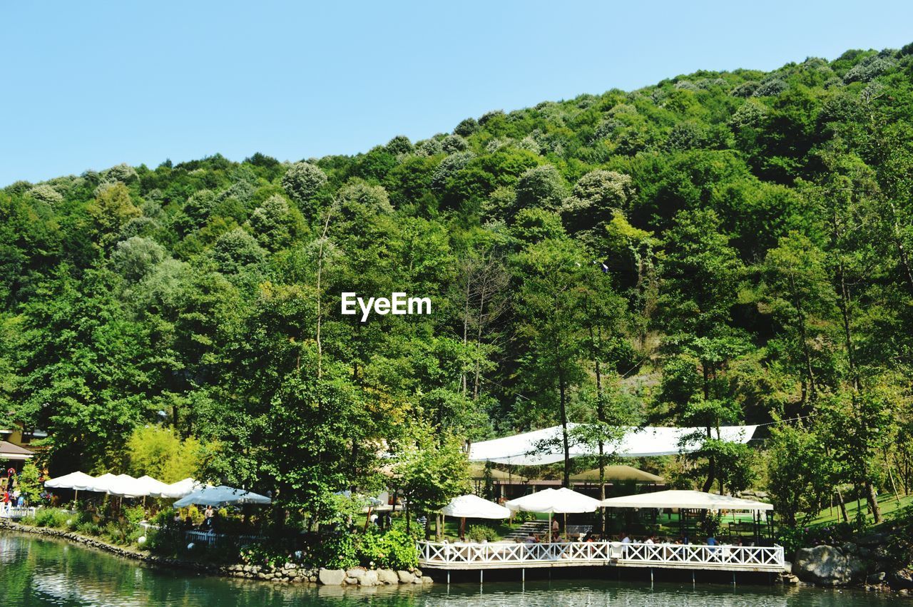 Scenic view of lake against clear sky