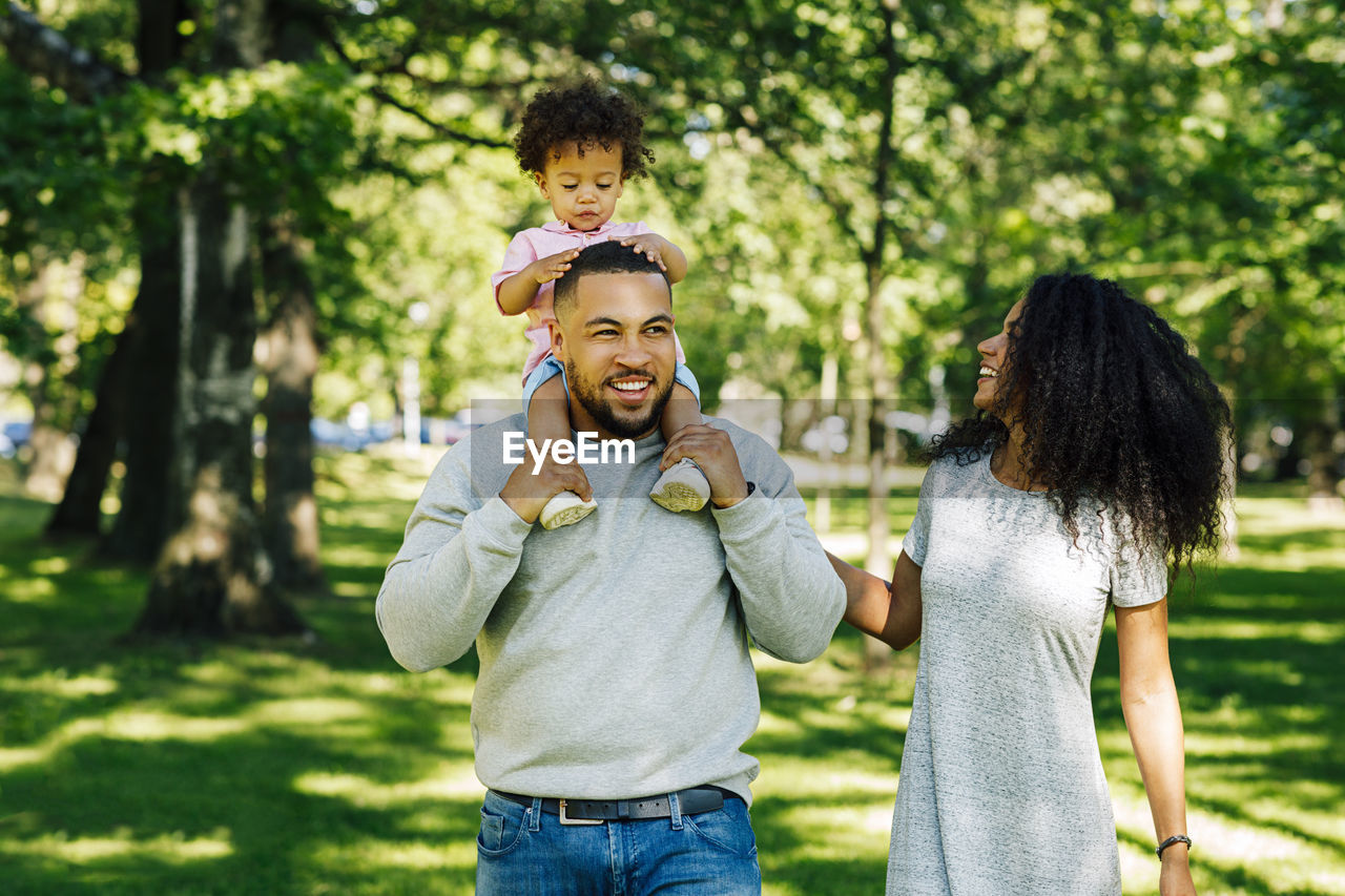 Parents with baby boy at park