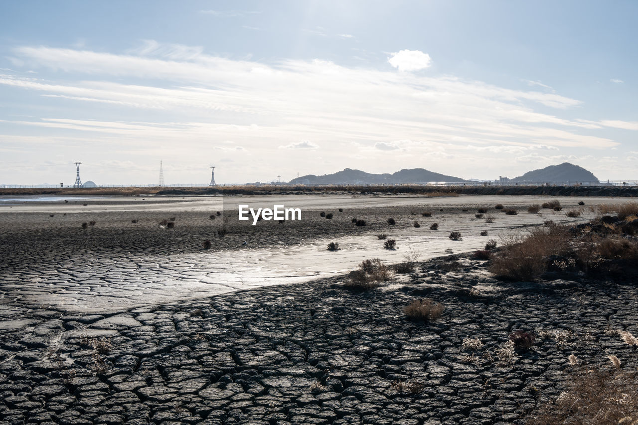 Tandohang port mud flat area after the tide water has left.  daebudo, ansan, south korea