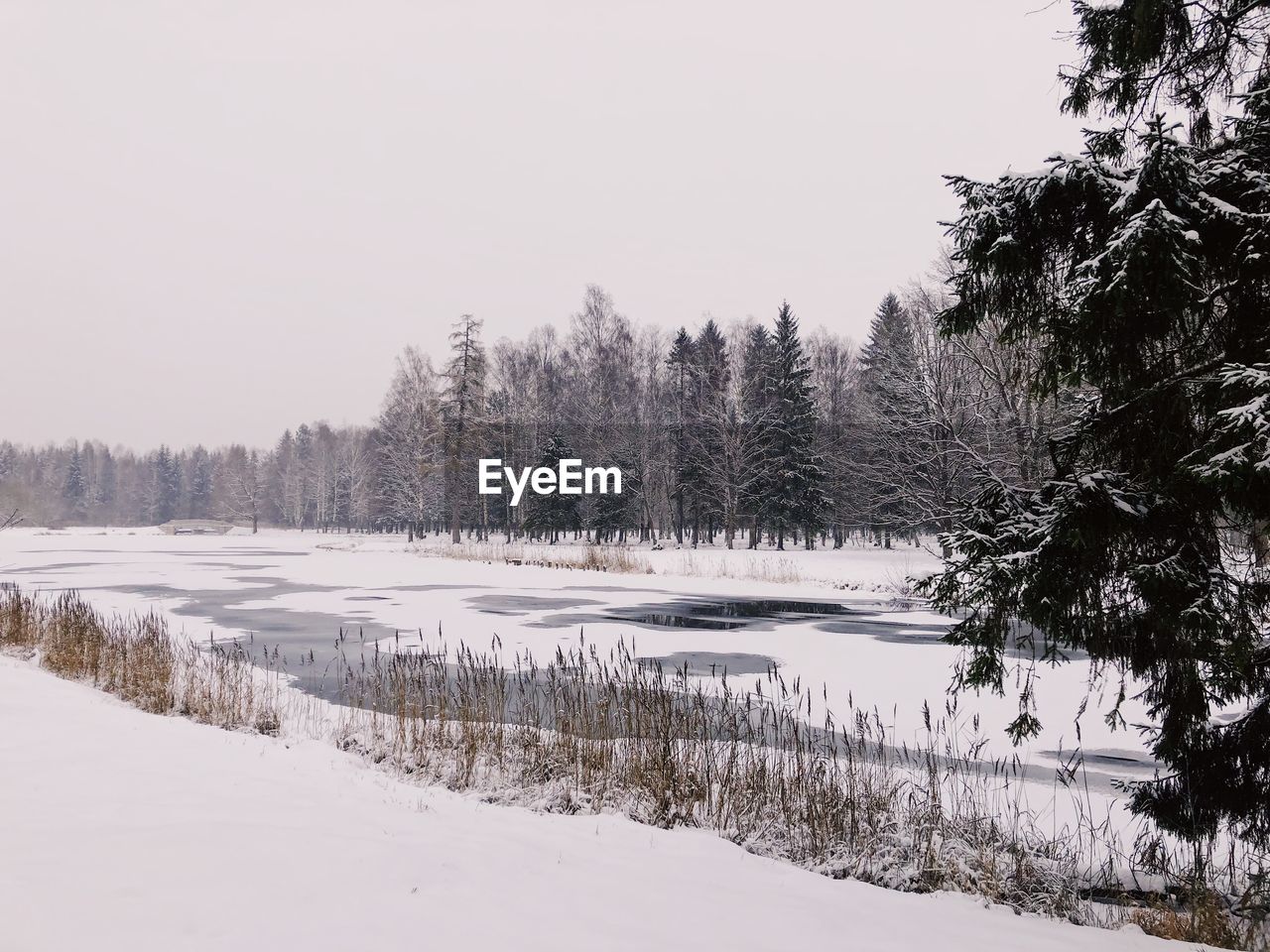 Scenic view of snow covered land against sky