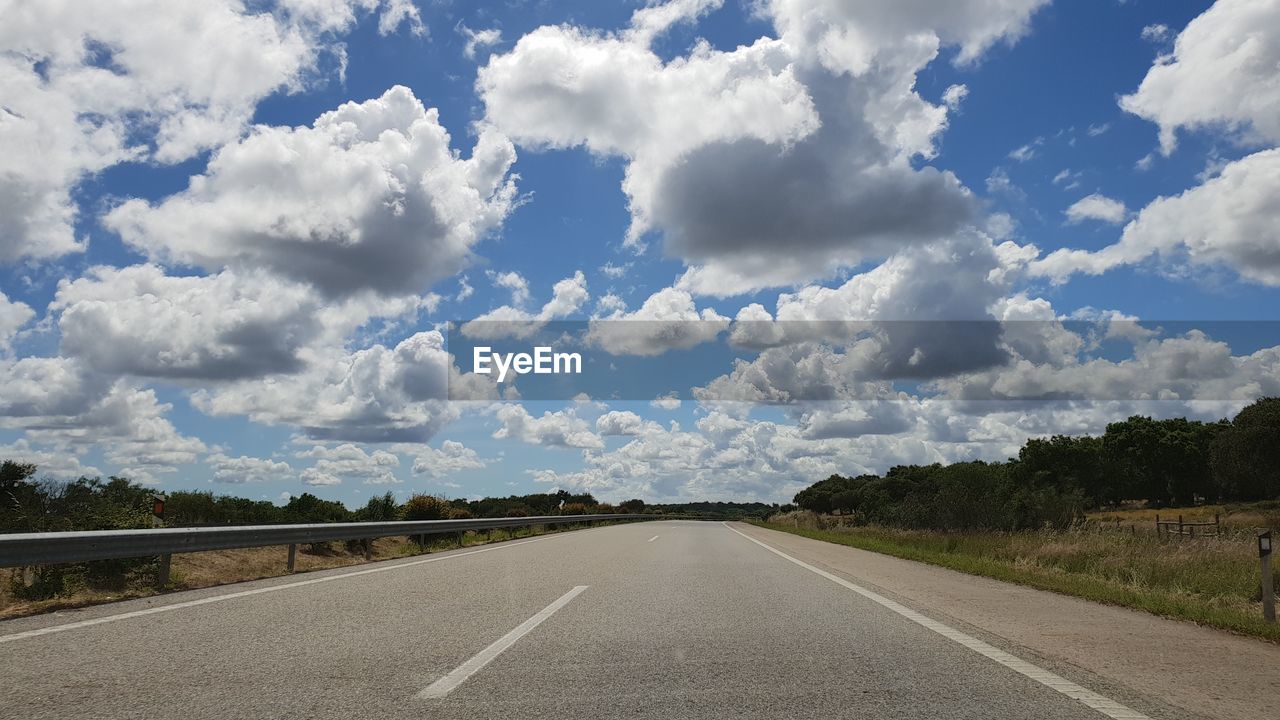 EMPTY ROAD ALONG LANDSCAPE AND AGAINST SKY