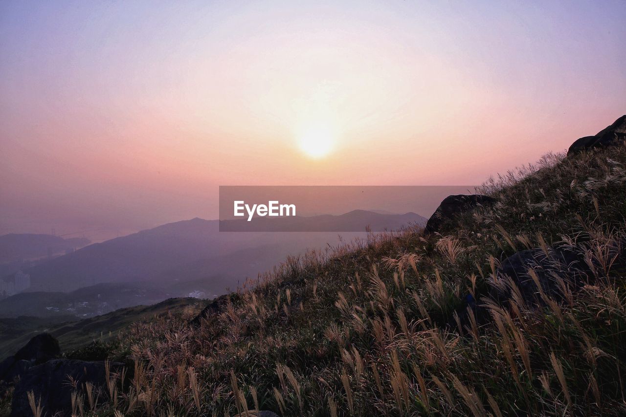 Scenic view of landscape against sky during sunset