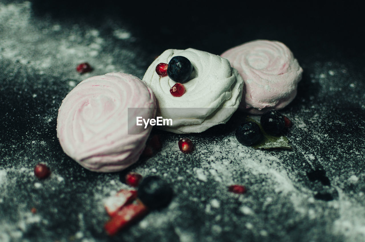 food, sweet food, food and drink, sweet, dessert, berry, icing, fruit, freshness, indoors, no people, flower, still life, sweetness, dairy, close-up, cake, red, frozen, blueberry