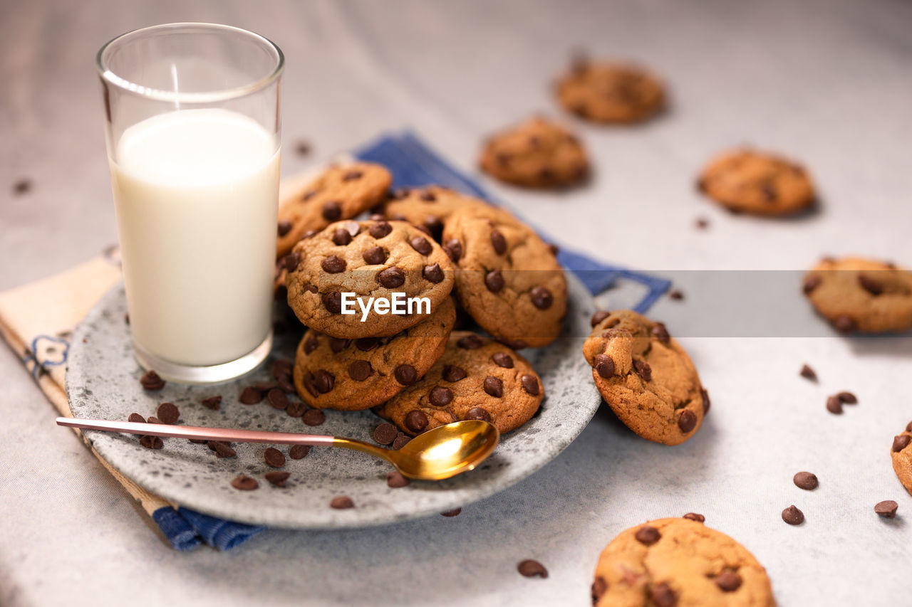 high angle view of cookies in plate on table
