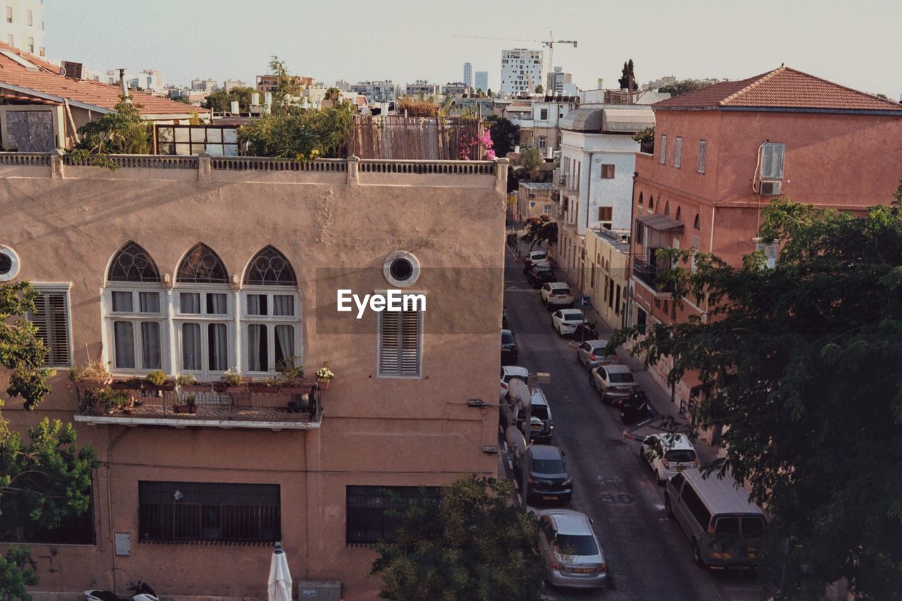 View of buildings in city a street with an ottoman style house in jaffa 