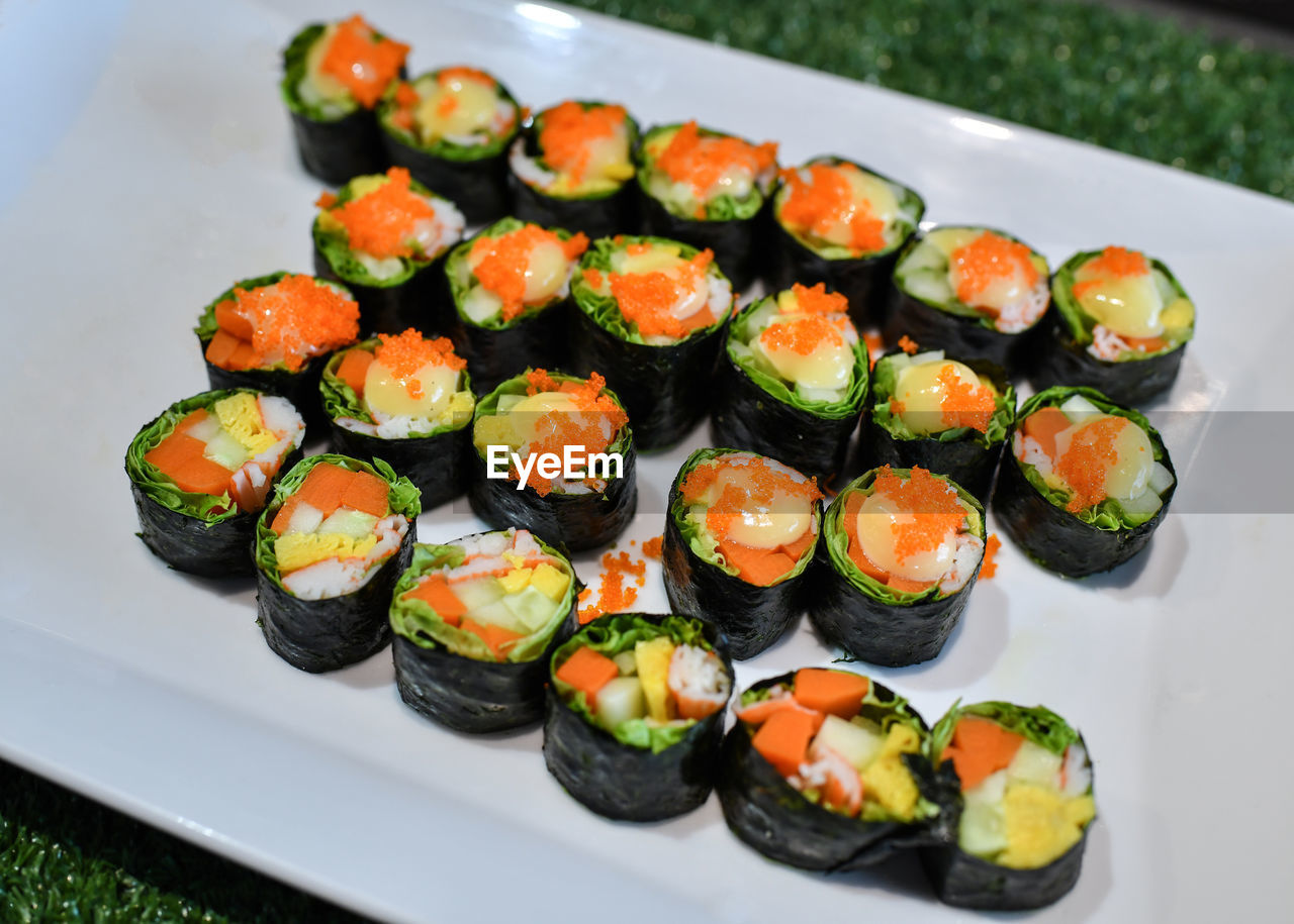 Close-up of sushi in plate