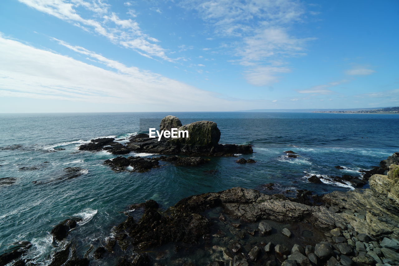 SCENIC VIEW OF ROCKS ON SEA AGAINST SKY