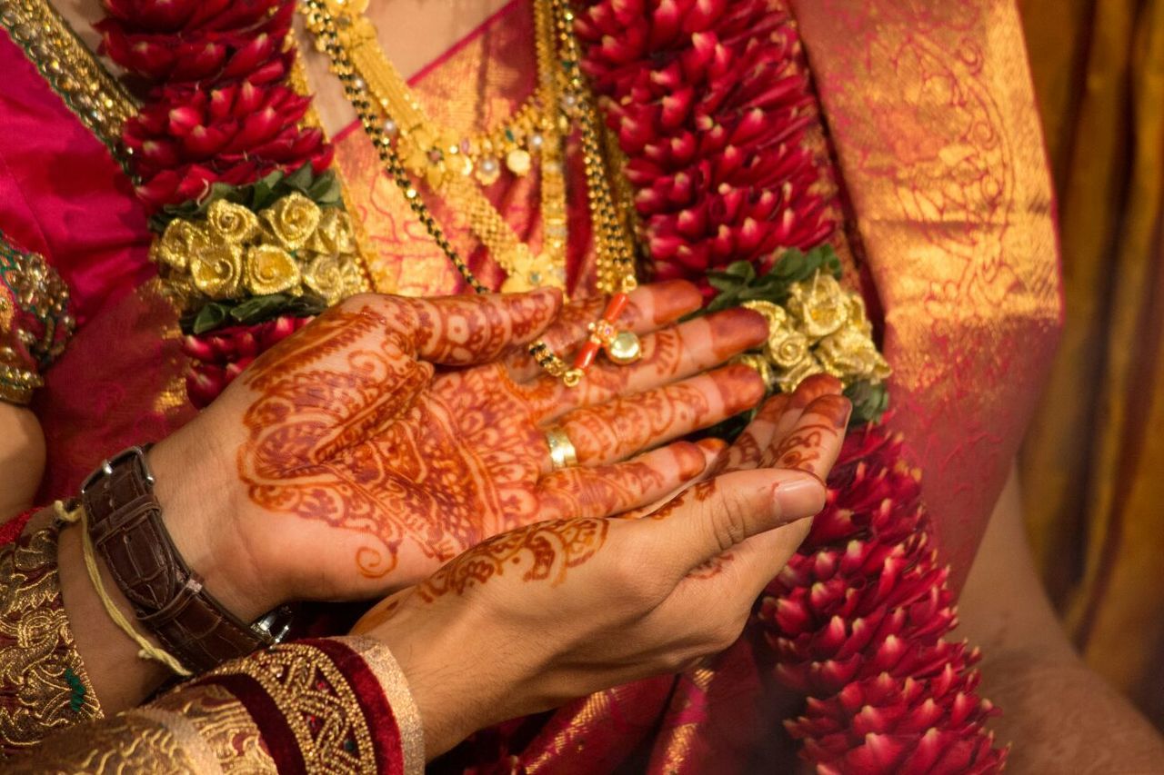 Cropped hands of friend by bride