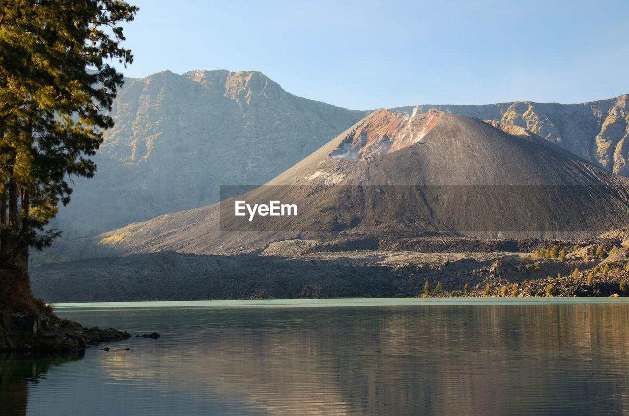 SCENIC VIEW OF LAKE AND MOUNTAINS