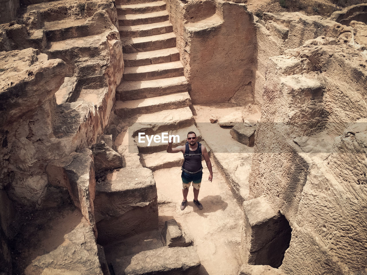 High angle view of man standing at tombs of the kings