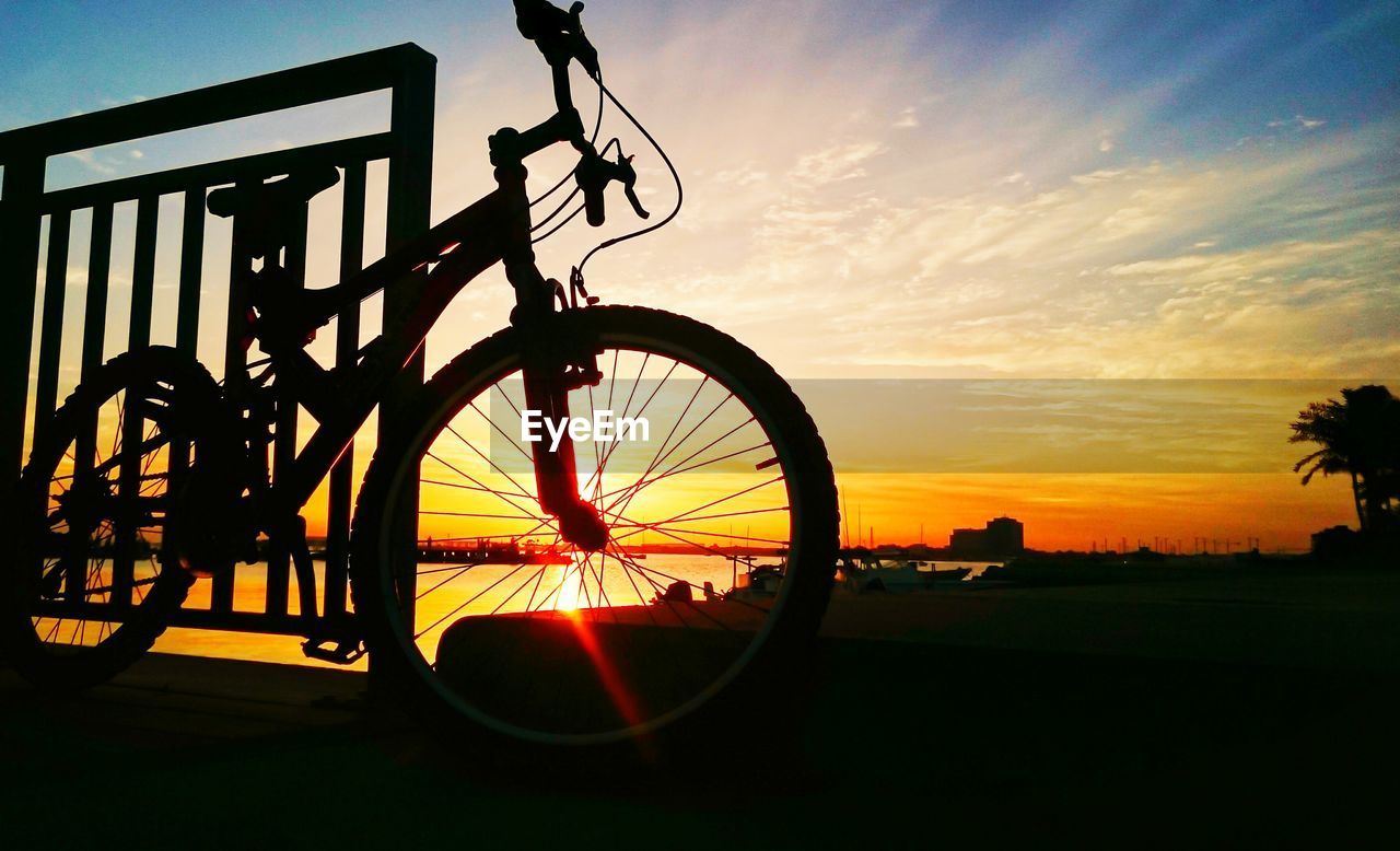Silhouette of bike at sunset
