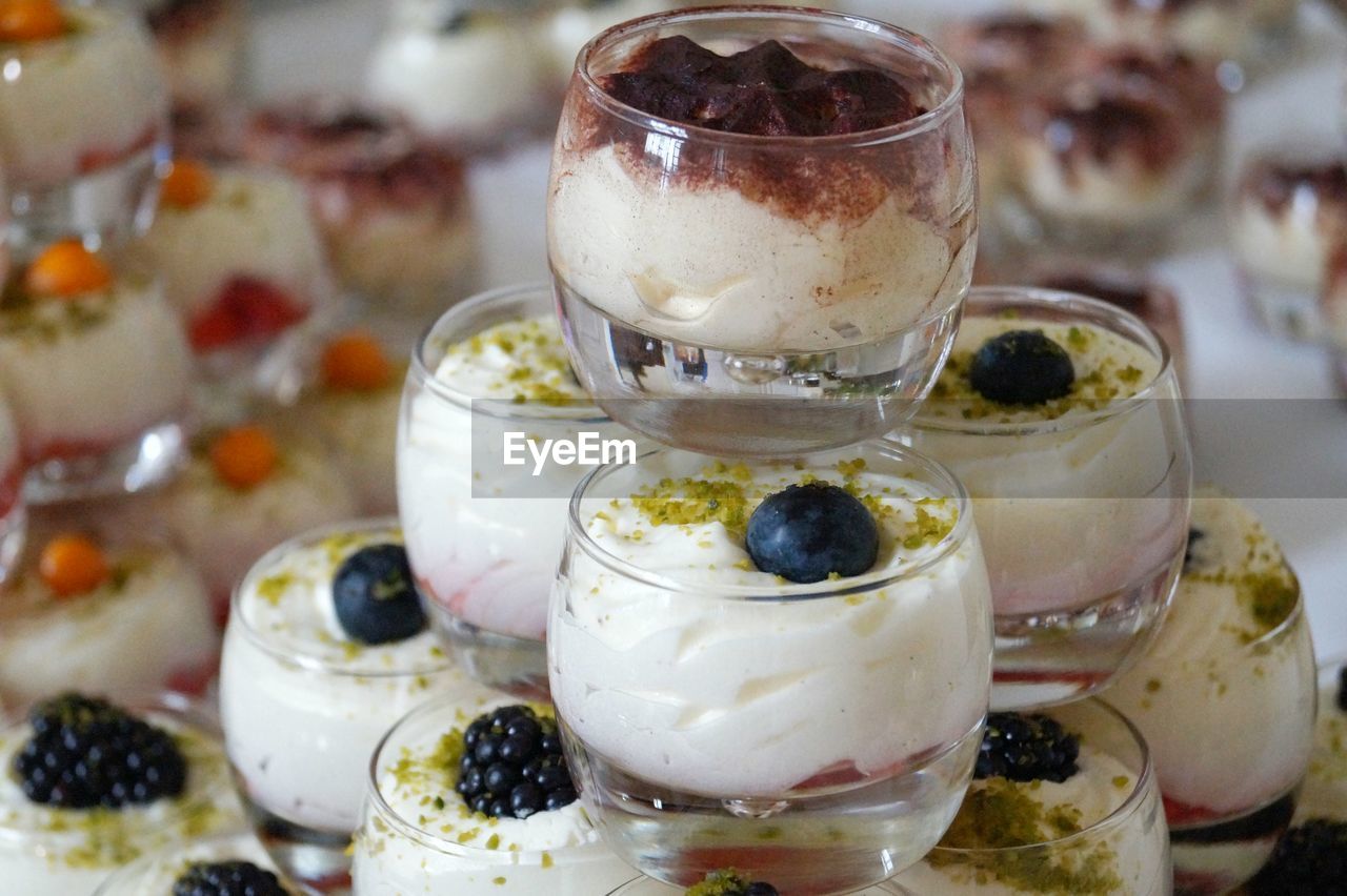 Stack of dessert glasses arranged