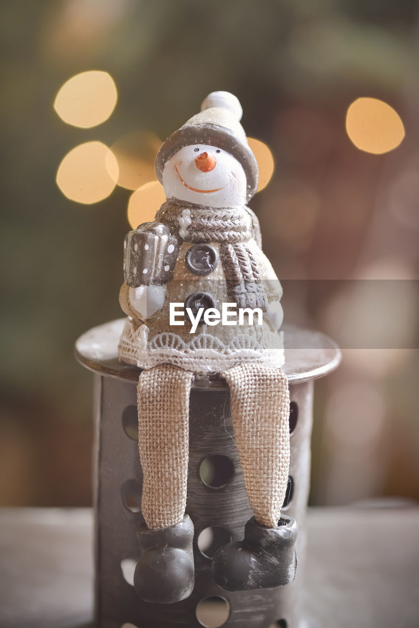 Close-up of snowman figurine