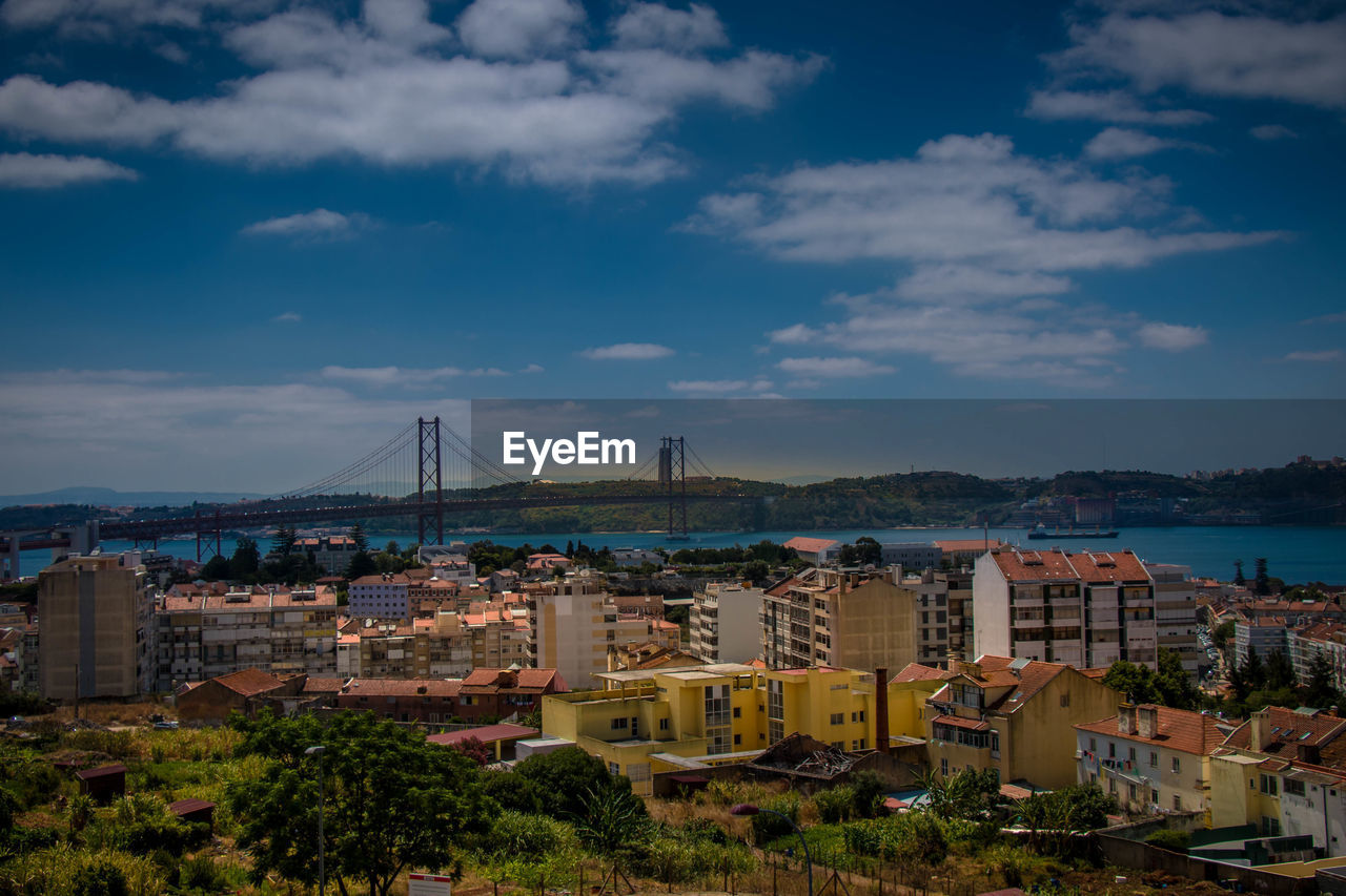 High angle view of town against sky