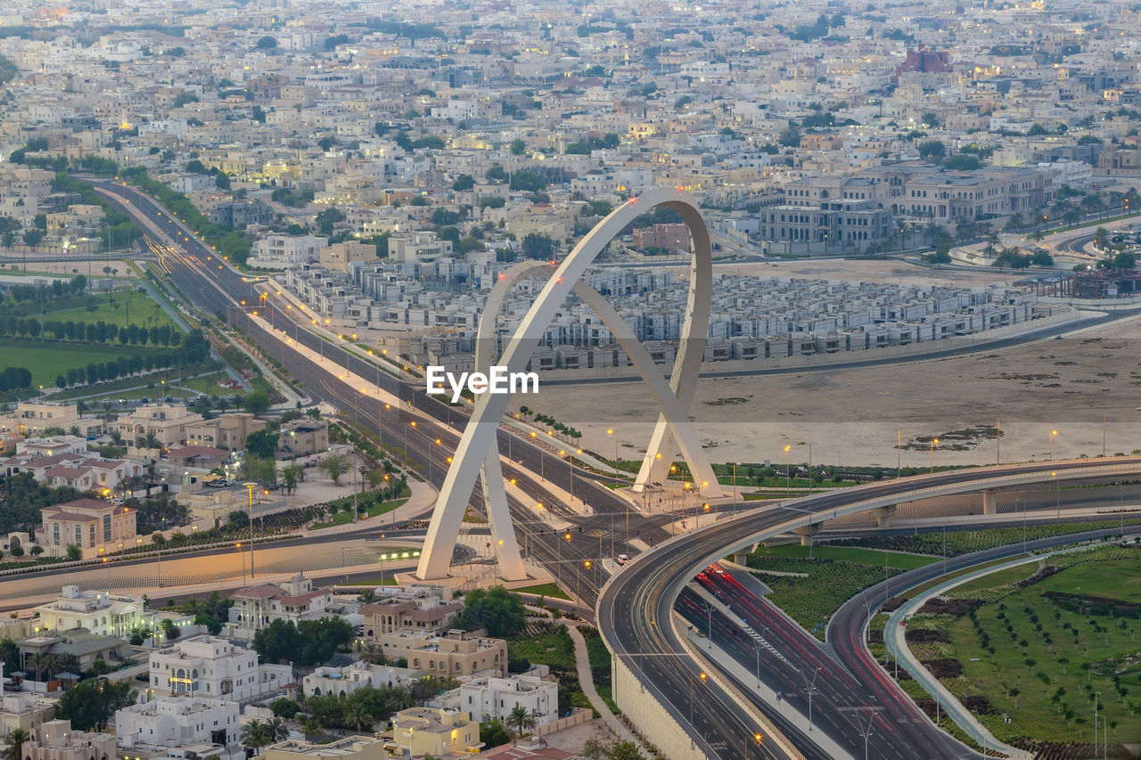 Al wahda bridge the tallest monument of city. known as 56 bridge of arch