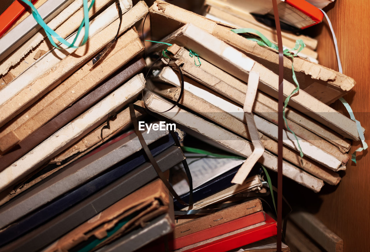 Film reels with old records . archive of retro music