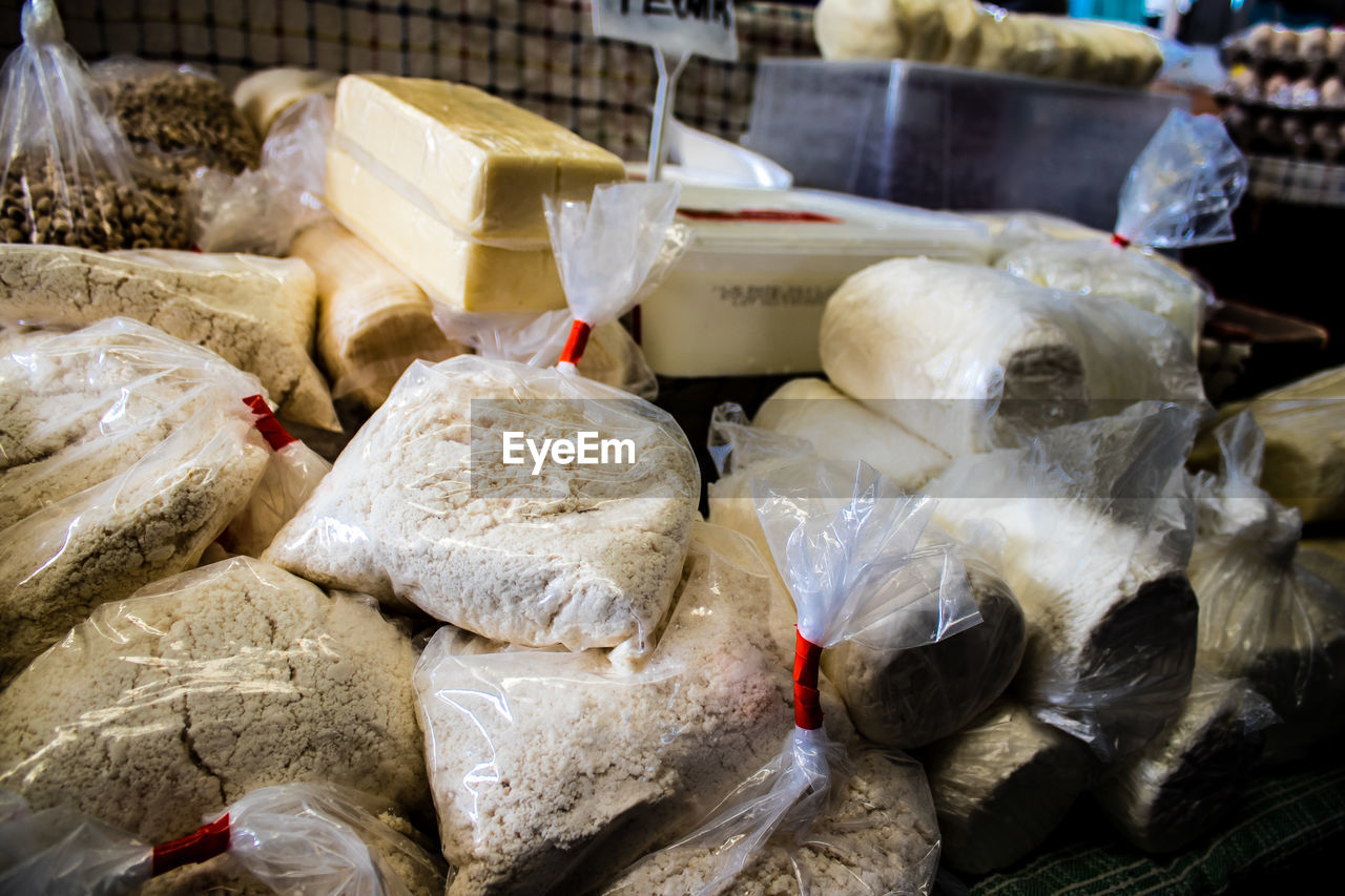 high angle view of food for sale