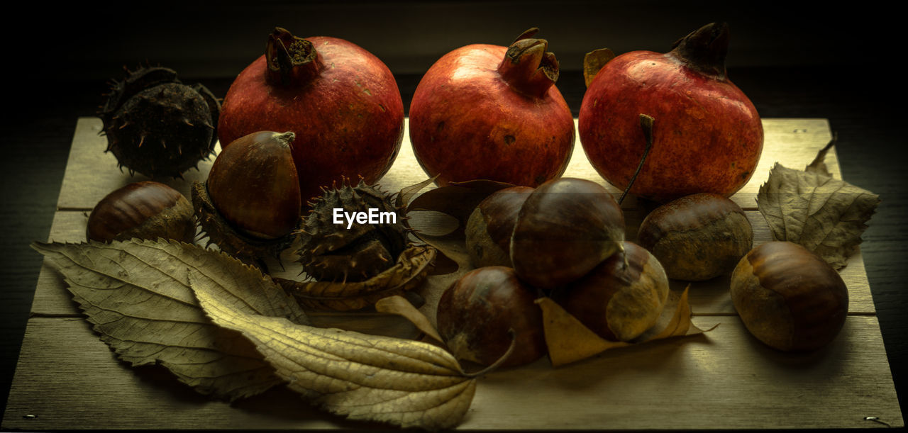 Close-up of fruits on cutting board