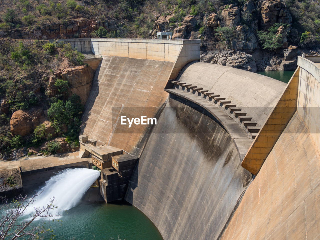 High angle view of dam by blyde river, south africa