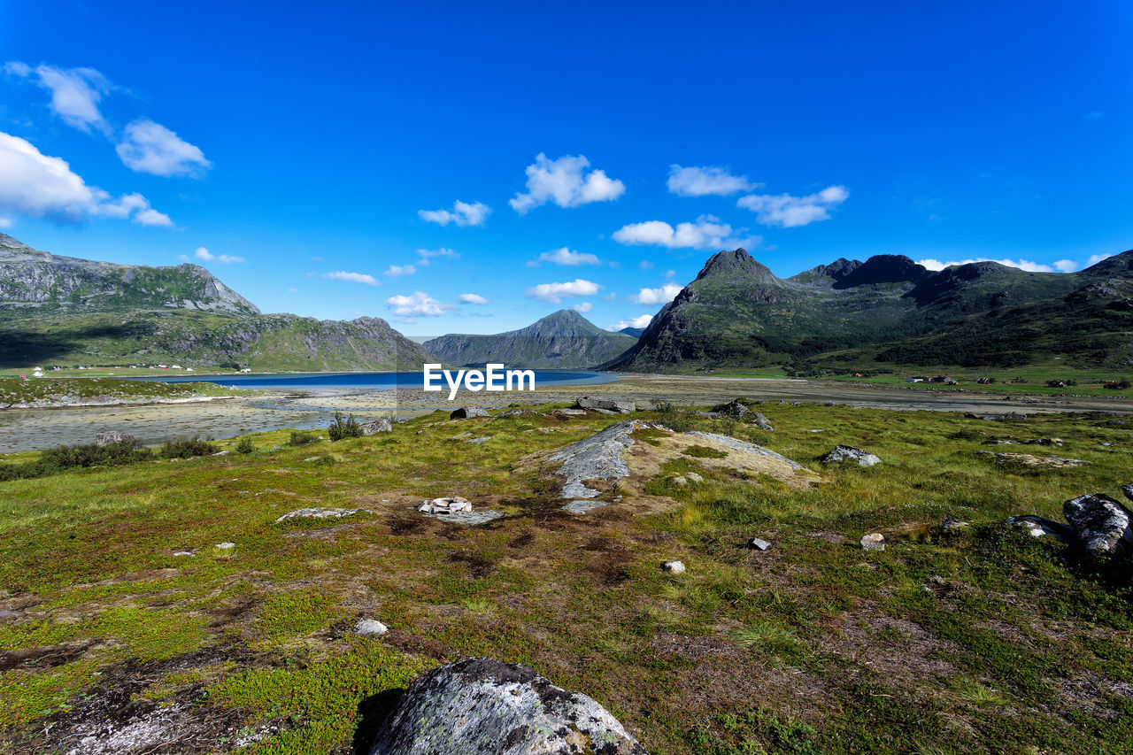 Scenic view of coloured norwegian  landscape  